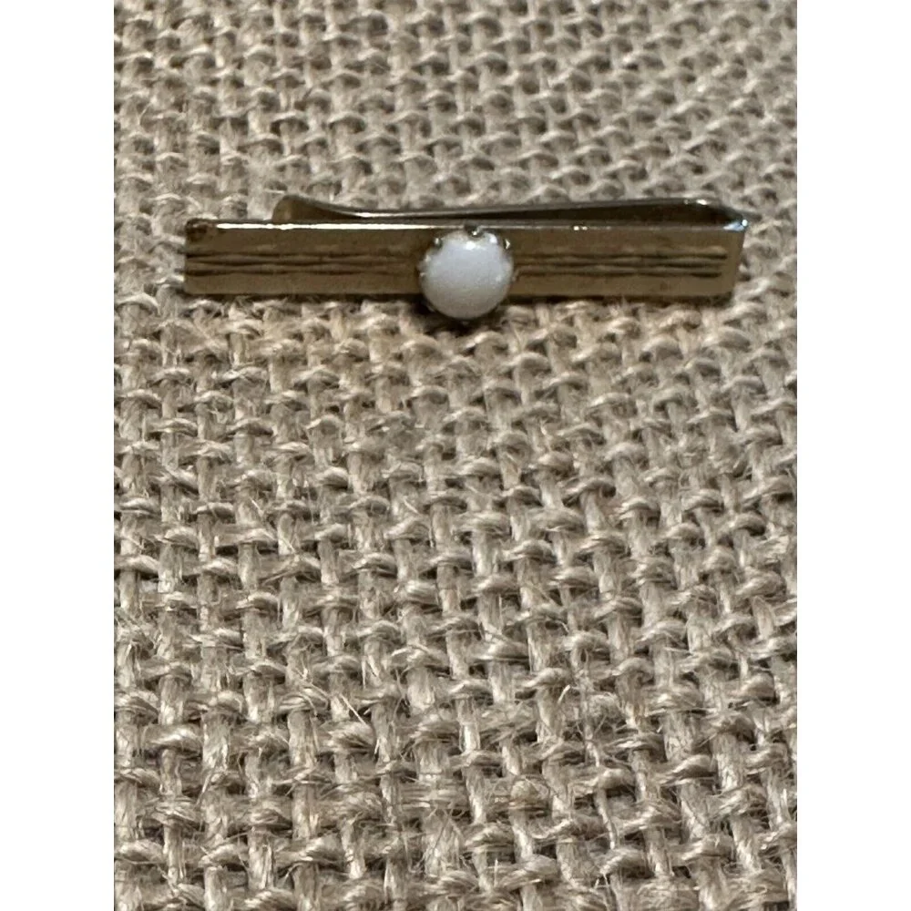 Vintage Swank Tie Clip Gold Tone Faux Opal Wedding Formal October